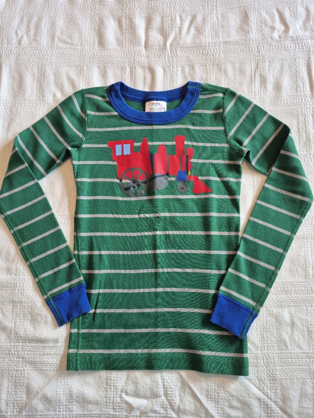 Hanna Andersson size 130 or 8 boys pajama top with train print VGUC